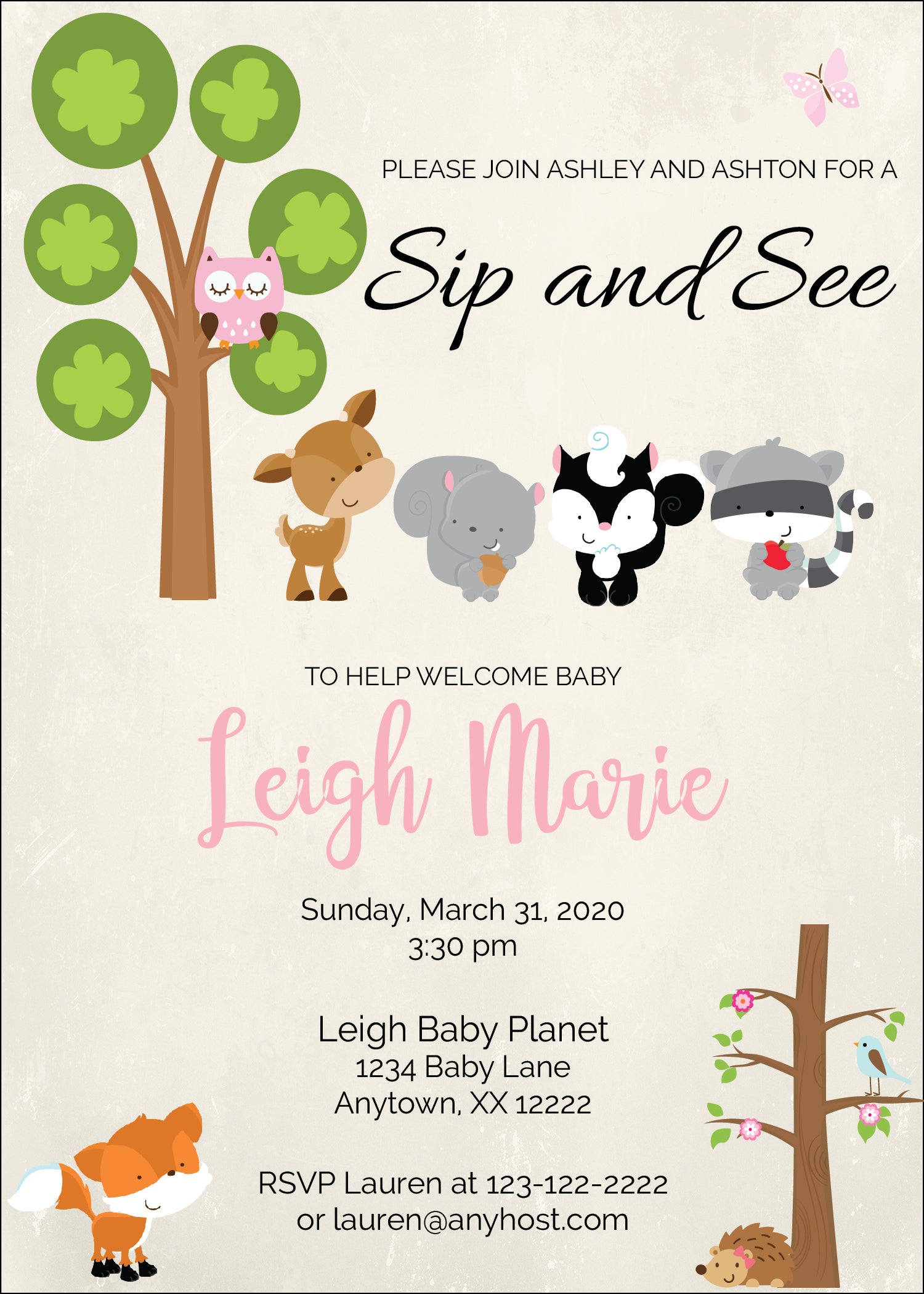 Woodland Friends Sip and See Invitations - Invitetique